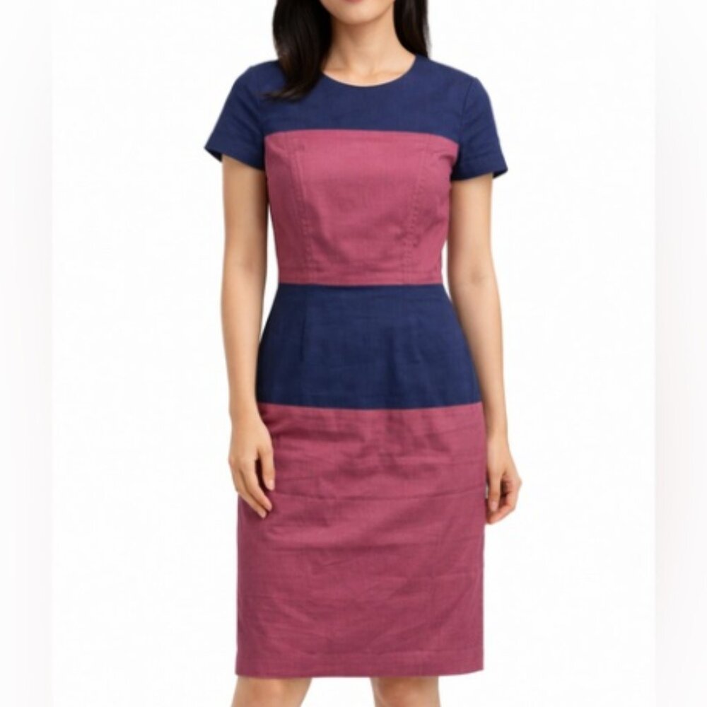 Judith & Charles Linen Blend Color Block Dress